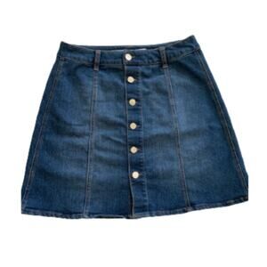 Tinseltown Jean Mini Skirt Blue Silver Button Front Denim Jean Mini Skirt Size 8